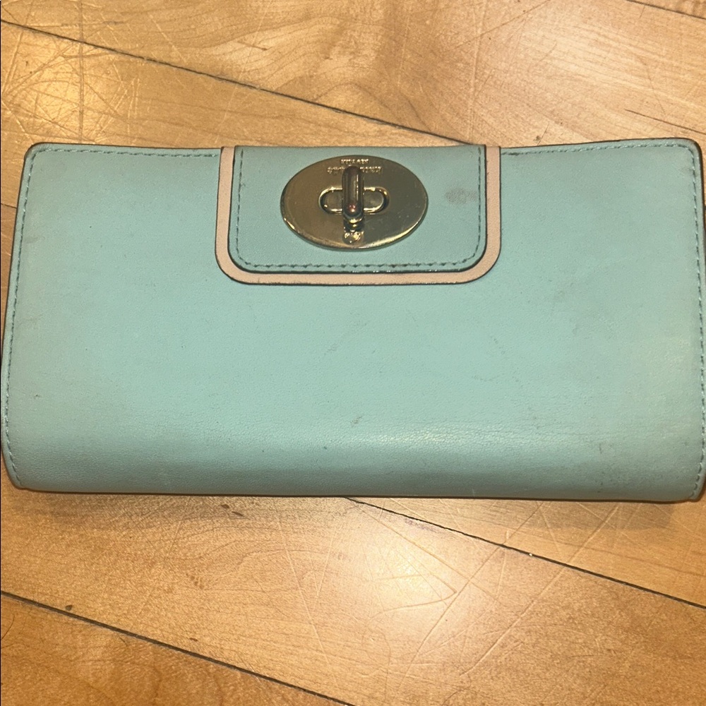 Kate Spade Aqua Leather Wallet with Gold Accent